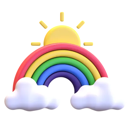 Rainbow Between Cloud With Sun Weather Icon 3 D Render Illustration 3D Illustration