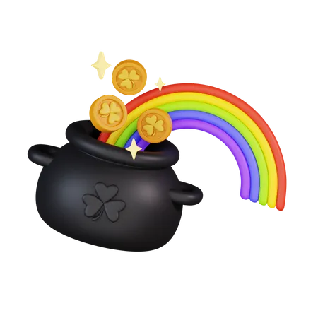 Rainbow Cauldron With Patrick Coins  3D Icon