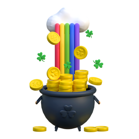 Rainbow Cauldron With Patrick Coins  3D Icon