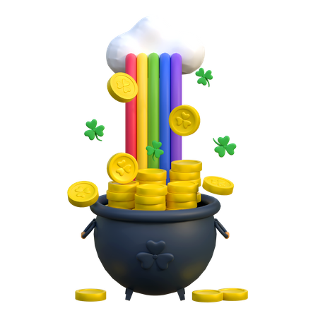 Rainbow Cauldron With Patrick Coins  3D Icon