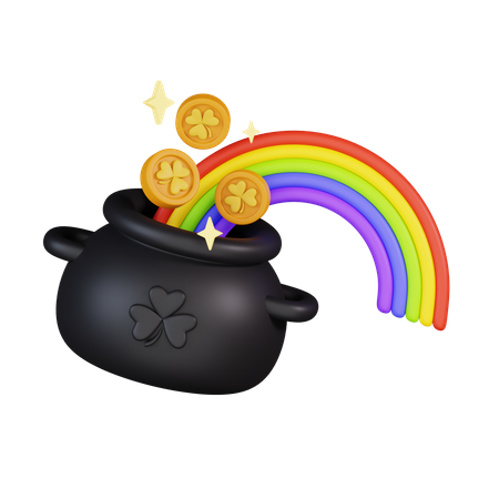 Rainbow Cauldron With Patrick Coins  3D Icon
