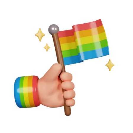 3 D Render Of A Hand Wearing A Rainbow Bracelet Holding A Vibrant Rainbow Pride Flag Symbolizing LGBTQ Pride Support And Celebration Ideal For Pride Month Equality And Diversity Campaigns 3D Icon