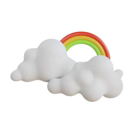 3 D Rainbow With Cloud White Cloud With A Rainbow In The Middle Weather Icon 3D Icon