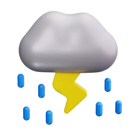 Rain,weather,protection,water,disaster,damage,lightning  3D Icon