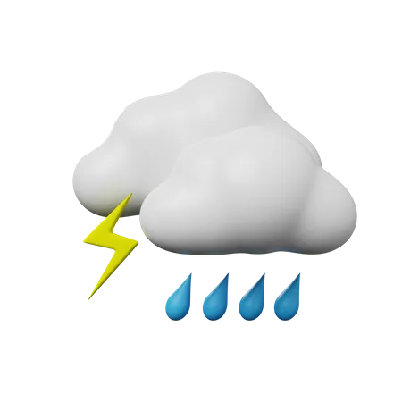 3 D Illustration Of Simple Icon Weather Concept Rain With Thunder 3D Illustration