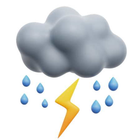 Rainy Cloud With Lightning  3D Icon
