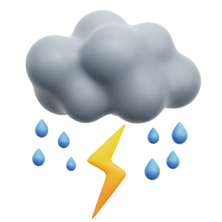 Rainy Cloud With Lightning  3D Icon