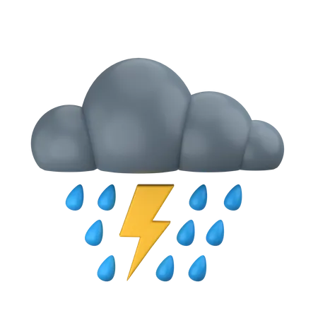 Rainy Cloud with Lightning  3D Icon