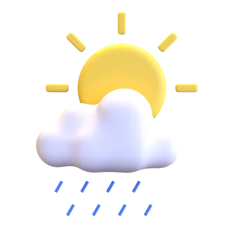 Rain Cloud Sun Day Weather Icon 3 D Render Illustration 3D Illustration