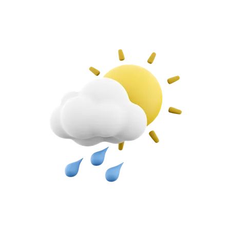 3 D Rendering Rain With Cloud And Sun Icon 3 D Render Weather Sun With Rain Drops And Cloud Rain With Cloud And Sun 3D Icon
