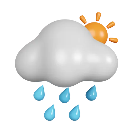 3 D Weather Cloud With Rain And Sun Rainy Day Icon Isolated On Gray Background 3 D Rendering Illustration Clipping Path 3D Icon