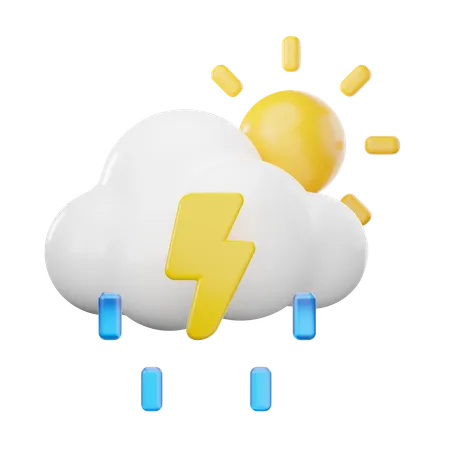Rainy Lightning At Day  3D Icon
