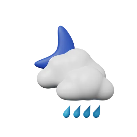 3 D Illustration Of Simple Icon Weather Concept Rain Night 3D Illustration