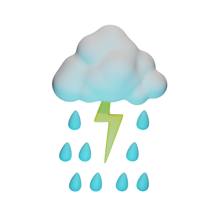 Rainy Weather Accompanied By Lightning  3D Icon