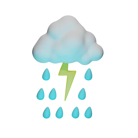 Rainy Weather Accompanied By Lightning  3D Icon