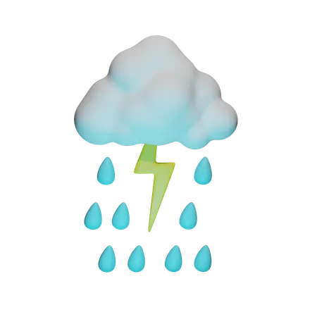Rainy Weather Accompanied By Lightning 3D Icon