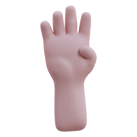 Raises Four Fingers Hand Gesture  3D Icon