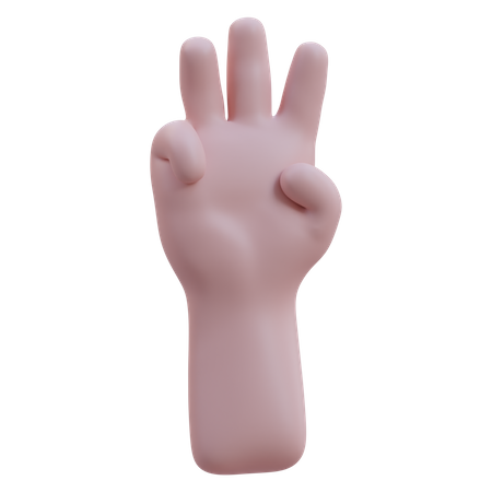 Raises Three Fingers Hand Gesture 3D Icon