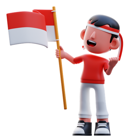 Raising Indonesian Flag  3D Illustration