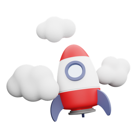 Rakete in den Wolken  3D Illustration