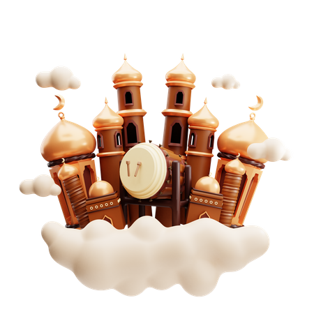 Nuvem do Ramadã com tambor  3D Illustration