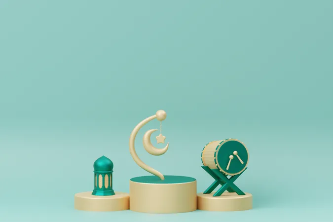 Pódio do Ramadã com bedug  3D Illustration