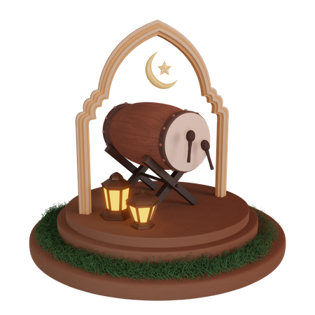 Pódio do Ramadã com ornamentais islâmicos  3D Illustration