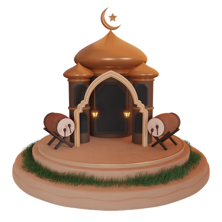 Pódio do Ramadã com ornamentais islâmicos  3D Illustration