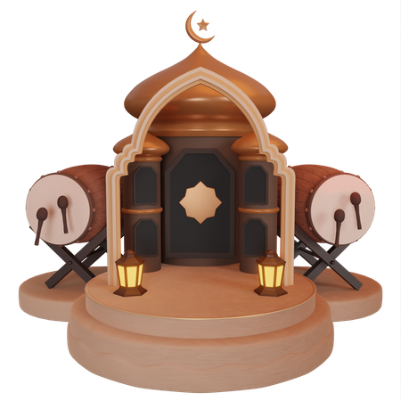 Pódio do Ramadã com ornamentais islâmicos  3D Illustration