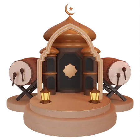 Pódio do Ramadã com ornamentais islâmicos  3D Illustration