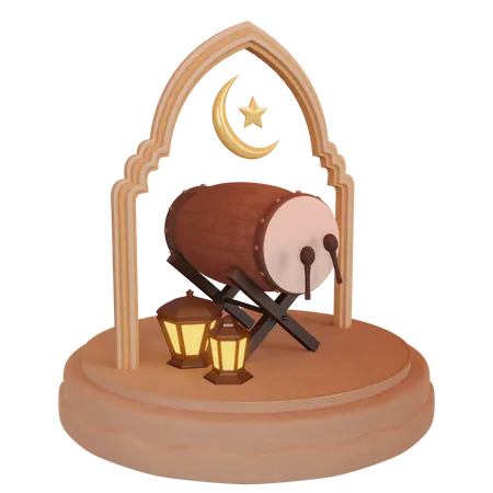 Pódio do Ramadã com ornamentais islâmicos  3D Illustration