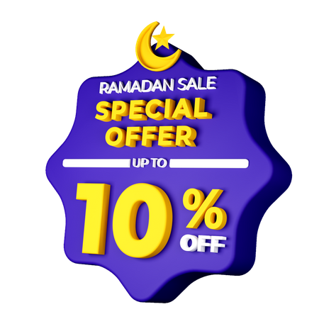 Ramadan 10 Percent Sale Badge  3D Illustration