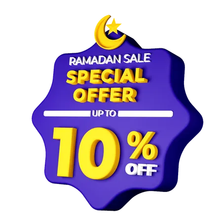 Ramadan 10 Percent Sale Badge  3D Illustration