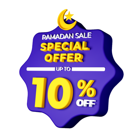 Ramadan 10 Percent Sale Badge 3D Illustration