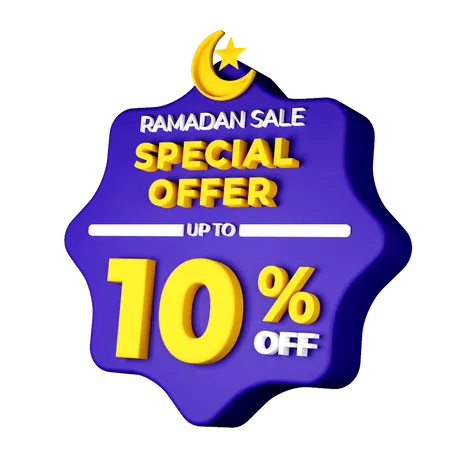 Ramadan 10 Percent Sale Badge 3D Illustration