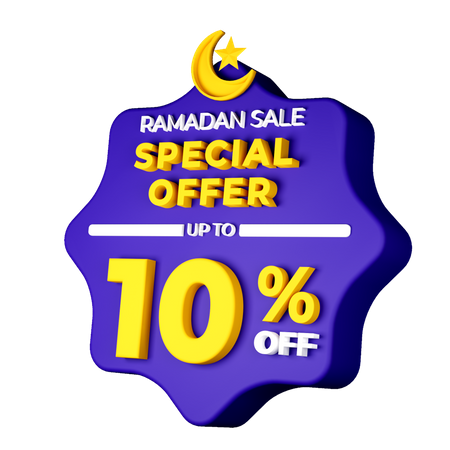Insignia de venta del 10 por ciento de Ramadán  3D Illustration