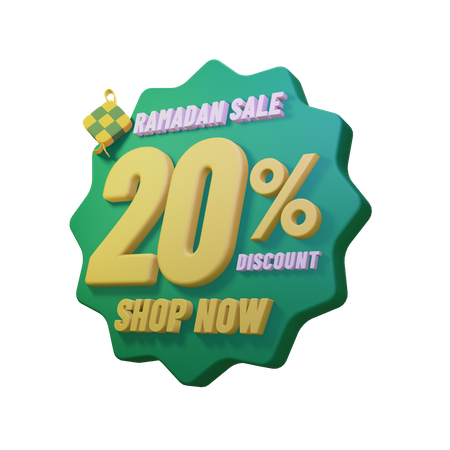 Ramadan 20 Percent Sale Badge  3D Icon