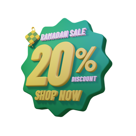 Ramadan 20 Percent Sale Badge  3D Illustration