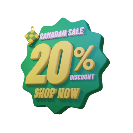 Ramadan 20 Percent Sale Badge  3D Illustration