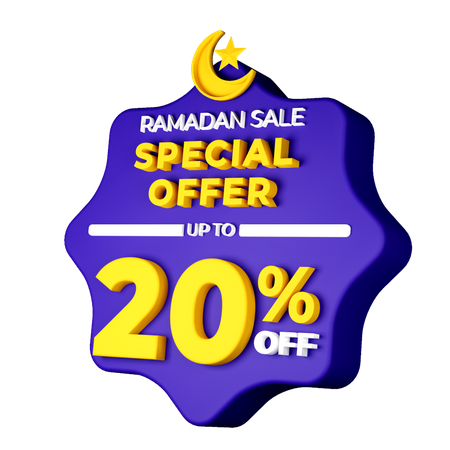 Ramadan 20 Percent Sale Badge  3D Illustration