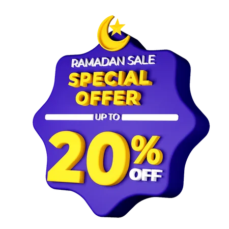 Ramadan 20 Percent Sale Badge  3D Illustration