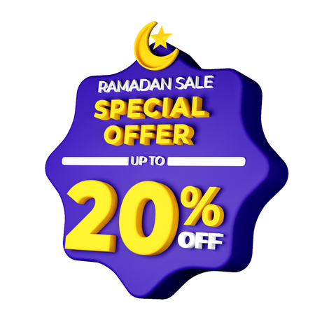 Ramadan 20 Percent Sale Badge 3D Illustration