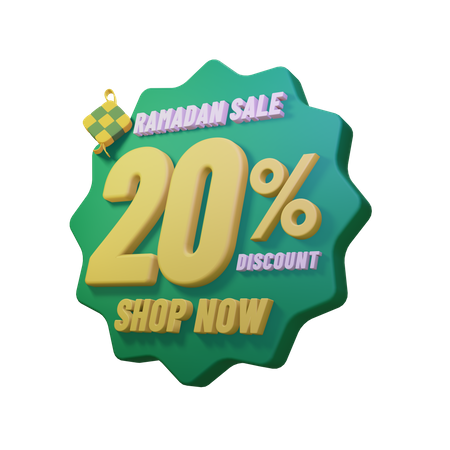 Insignia de venta del 20 por ciento de Ramadán  3D Illustration