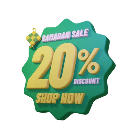Insignia de venta del 20 por ciento de Ramadán  3D Illustration