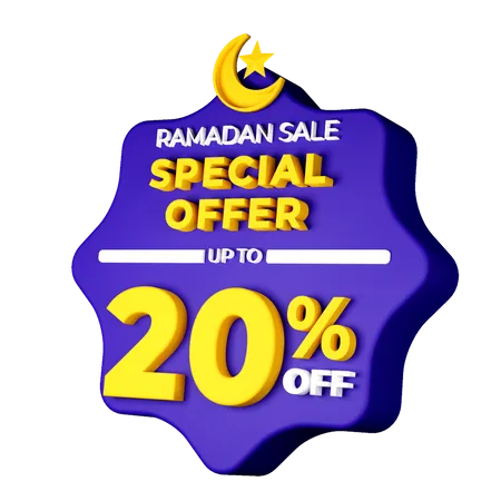 Ramadan 20 Prozent Rabatt-Abzeichen  3D Illustration
