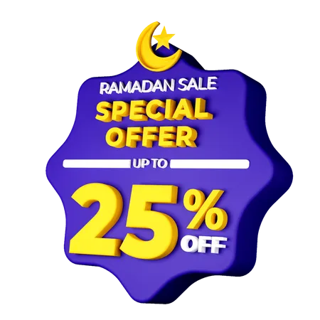 Badge de vente ramadan 25 pour cent  3D Illustration