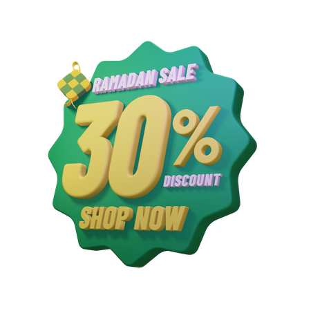 Ramadan 30 Percent Sale Badge  3D Illustration