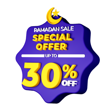 Ramadan 30 Percent Sale Badge  3D Illustration