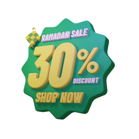 Ramadan 30 Percent Sale Badge  3D Illustration
