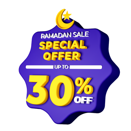 Ramadan 30 Percent Sale Badge 3D Illustration